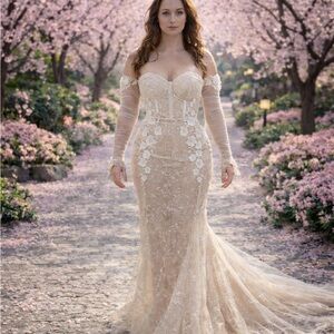 Elena Morar Designer Lace  Ivory Bridal  Gown Dress